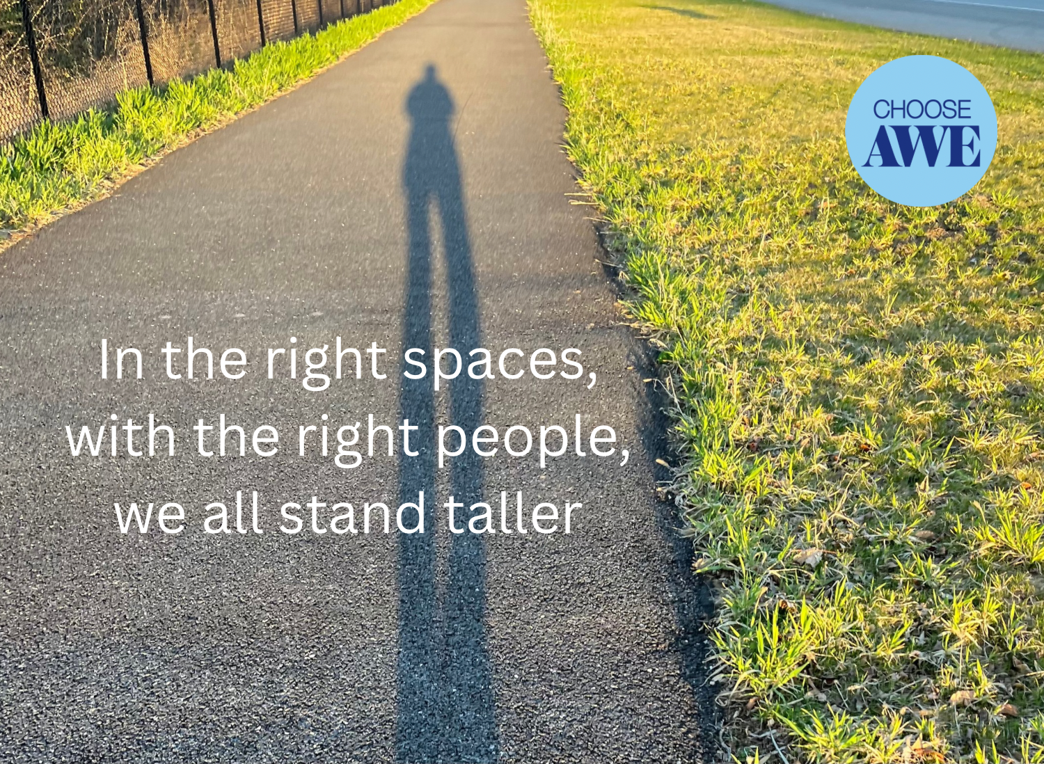 Sunset photo of a woman’s long shadow symbolizing leadership growth and standing taller with the support of a strong tribe.